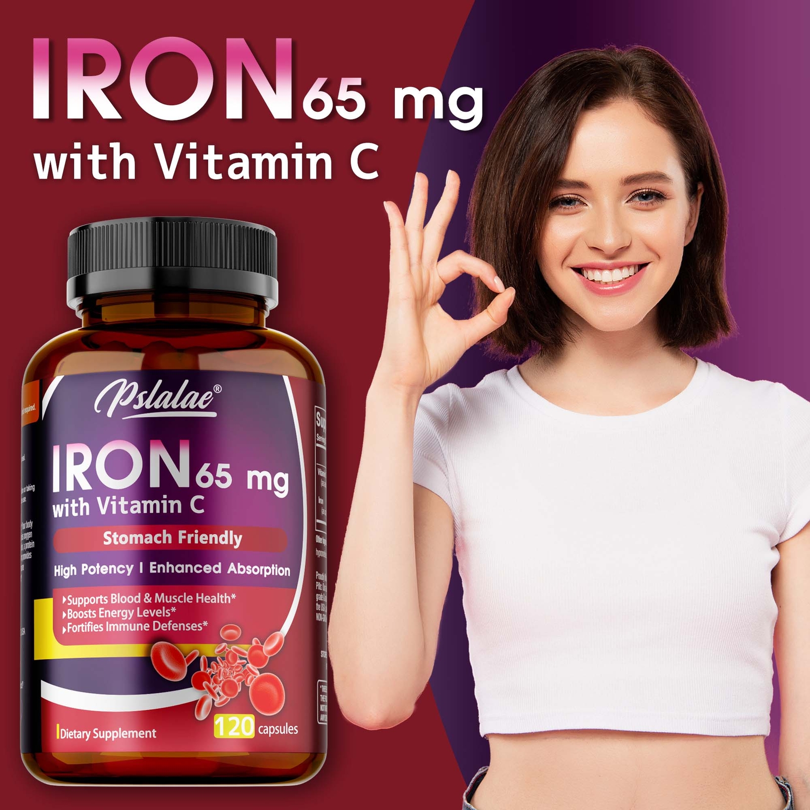 Iron Supplement – with Vitamin C-Improve Energy Levels, Relieve Anemia & Fatigue
