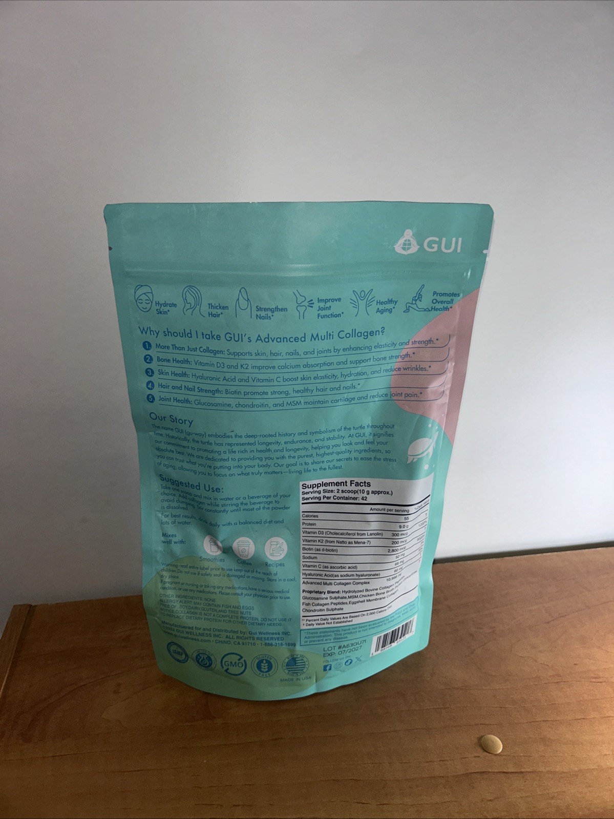 GUI Advanced Multi Collagen Peptides 8 in 1 Supplement Hyaluronic Acid Biotin