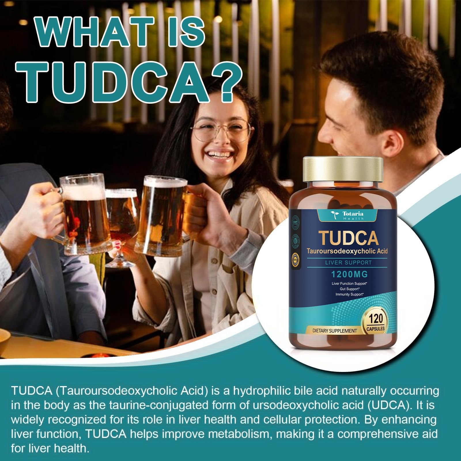 Totaria Tudca Supplement 1200Mg Tauroursodeoxycholic Acid 120 Capsules Ultra