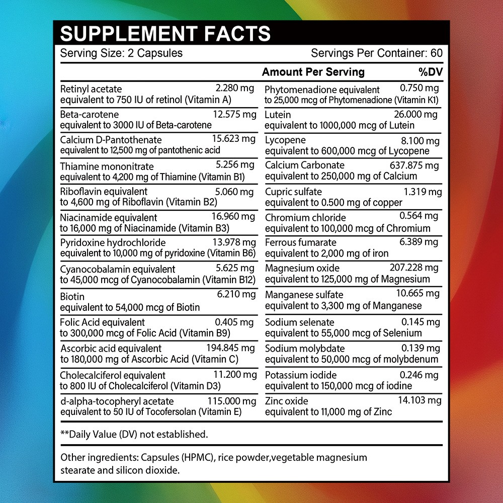 Multivitamin Supplement For Men,Daily Energy,Immune,Heart Support 30/60/120 Caps