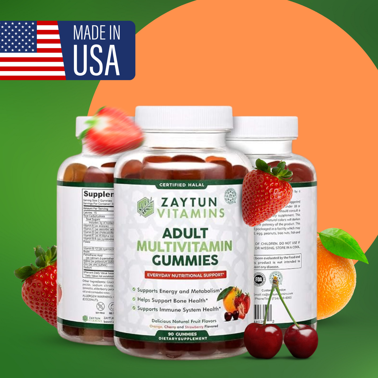 Zaytun Halal Adult Multivitamin Gummies for Men & Women, 270 Gummies Made in USA