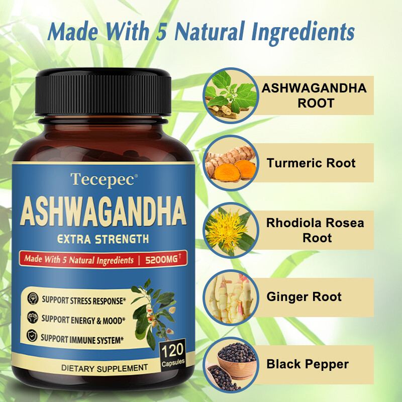 Ashwagandha Rhodiola rosea Extract Stress & Mood Support, 30/60/120 Capsules