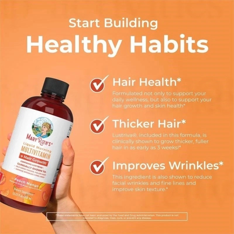 2X Mary Ruth’s Liquid Morning Multivitamin +Hair Growth 15oz Sealed Women Health