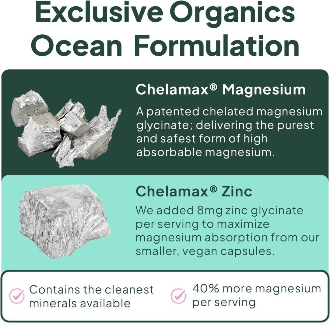 Organics Ocean Pure Magnesium Glycinate for Women and Men ULES SEALED