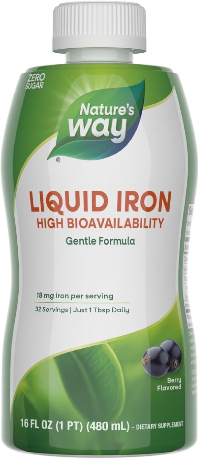 Nature’s Way Liquid Iron Supplement – 18 mg, Sugar-Free, 16 Fl Oz – Berry Flavor