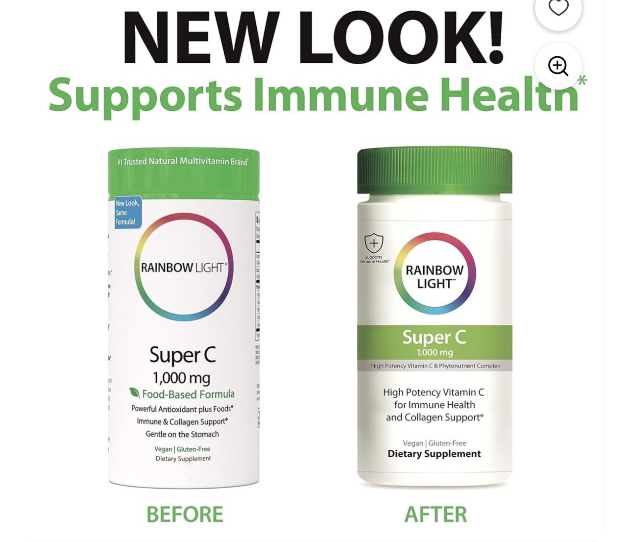 Rainbow Light Super C 1000mg Vitamin C Tablets 60 Vegan Gluten-Free Immune