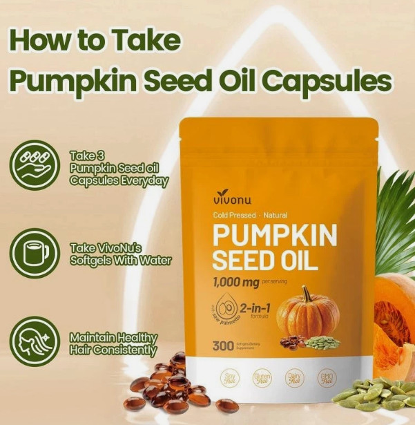 VIVONU Pumpkin Seed Oil 1000mg with Saw Palmetto 300 Softgels