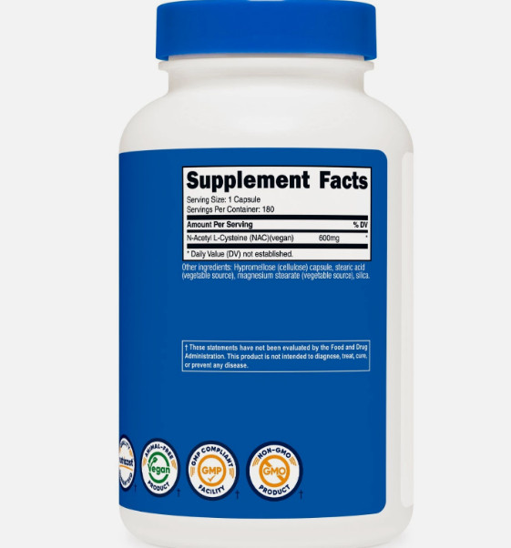 Nutricost N-Acetyl L-Cysteine (NAC) 600mg, 120 Vegan Capsules – Non-GMO