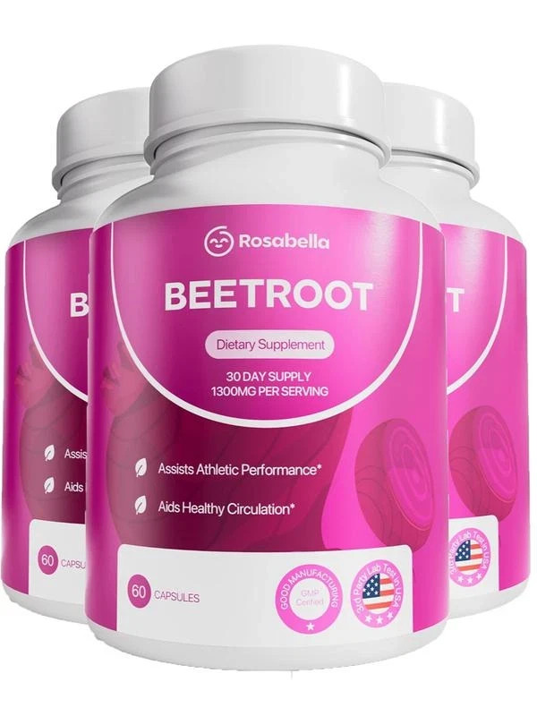 Rosabella Organic Beetroot 1300mg – Boosts Nitric Oxide & Heart Health – 60ct