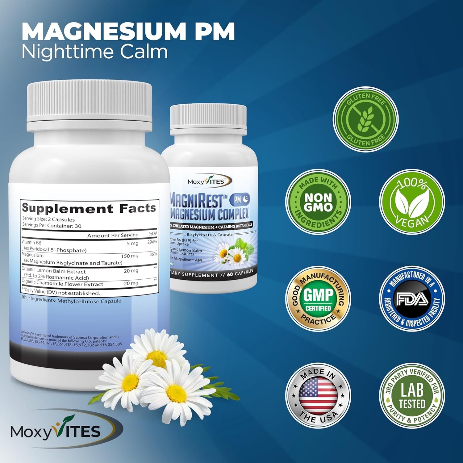 TWO PACK MoxyVites MagniRest PM Magnesium Complex for Women & Men – calming