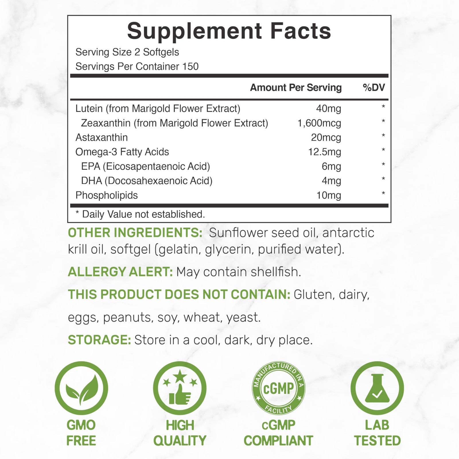Lutein Zeaxanthin Supplements 40mg, 300 Softgels, Astaxanthin Omega-3 Non-GMO