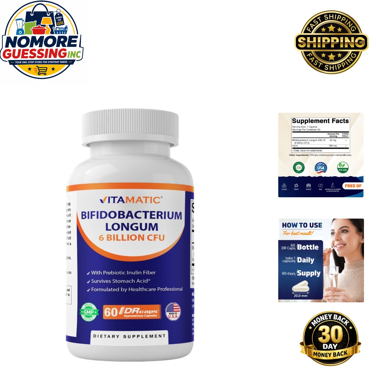 Bifidobacterium Longum Probiotic – 6 Billion CFU Capsules for Intestinal Health