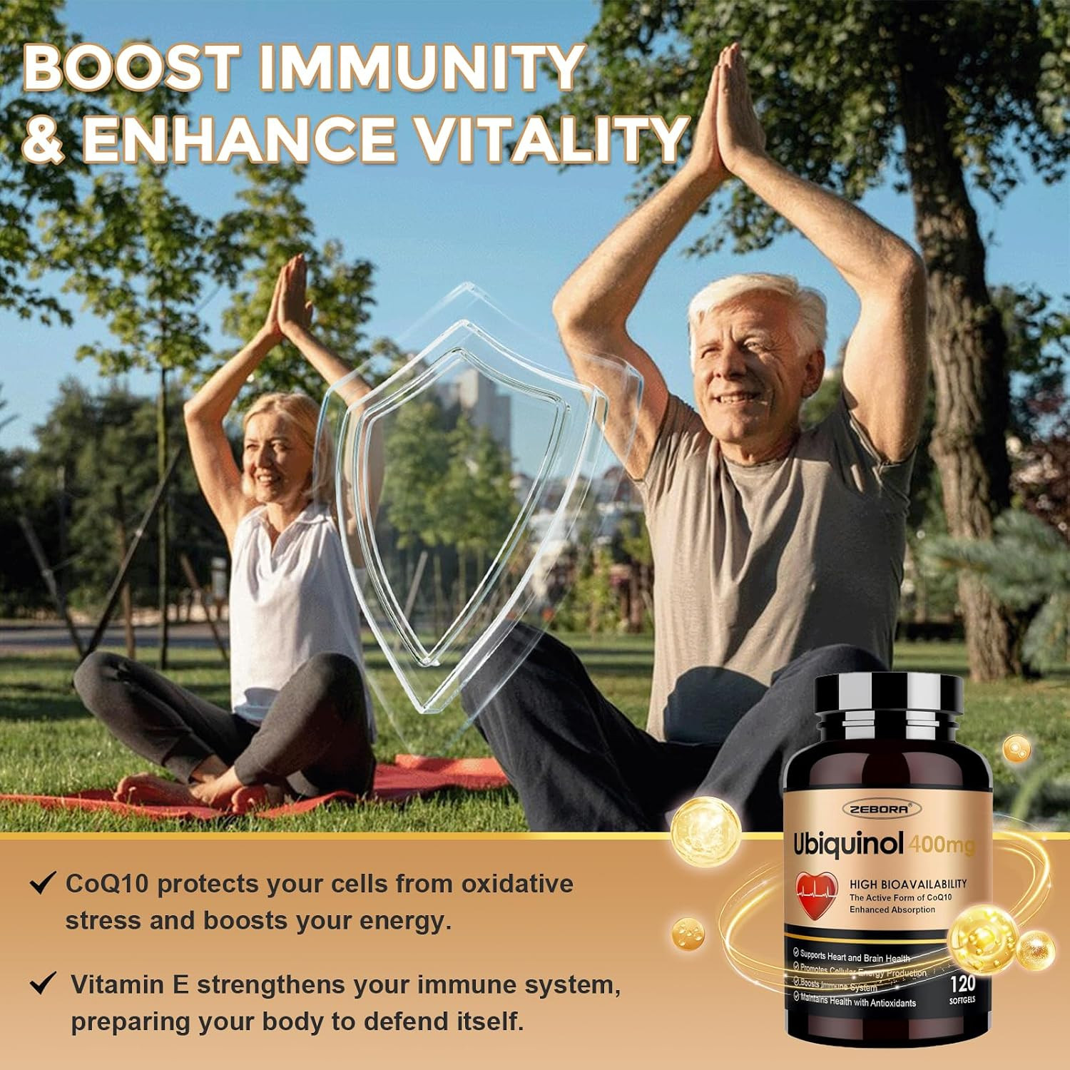 ZEBORA Ubiquinol CoQ10 400mg Softgels with Vitamin C & Vitamin E & Selenium, Max