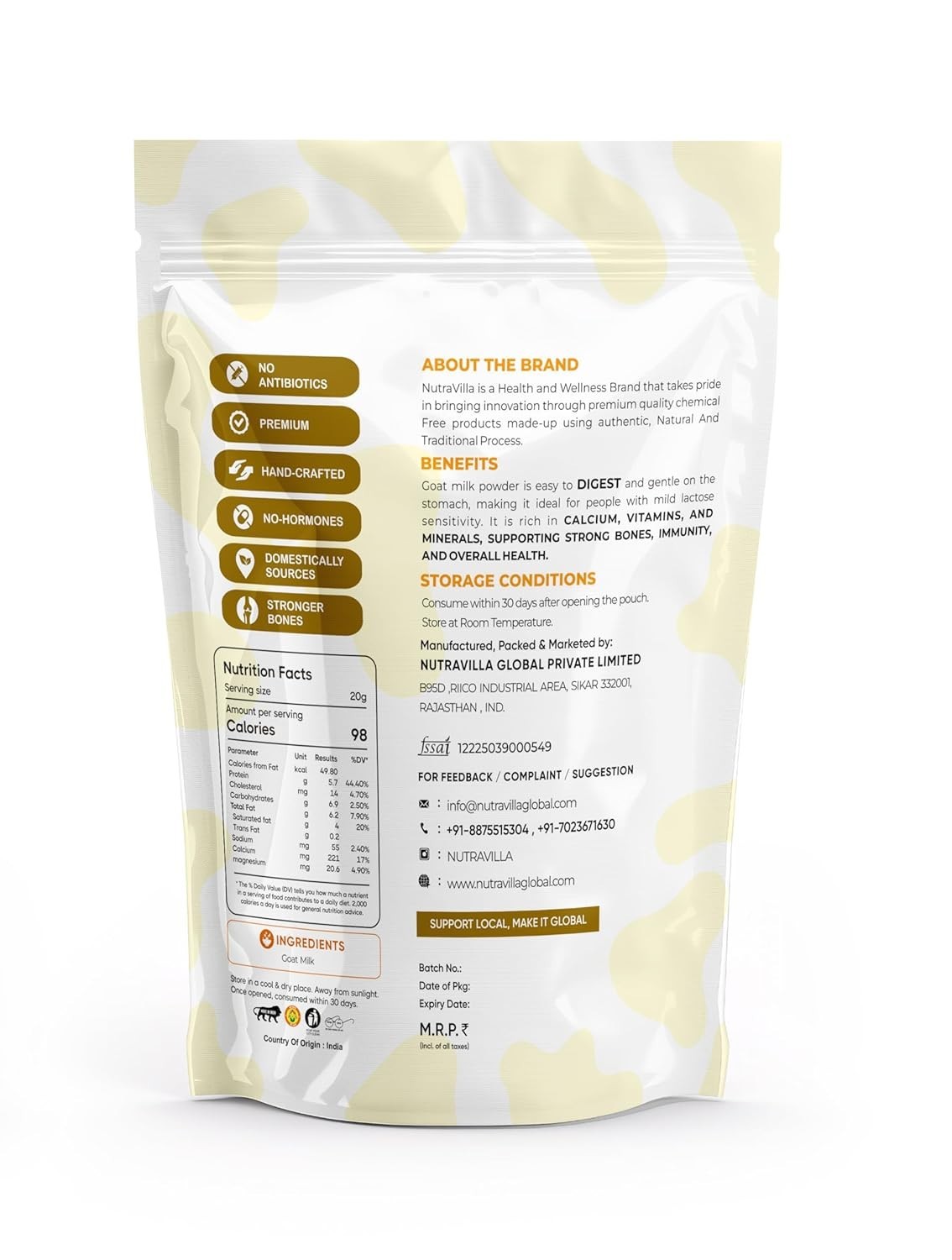 NutraVilla Goat Milk Powder | Easy to Digest, Rich Calcium & Protein | Mild Lact