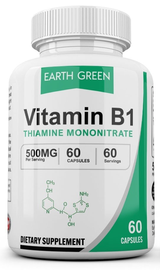 360 Capsules Vitamin B1 (Thiamin) 500mg, Gluten Free & Non-GMO 6 Bottles USA