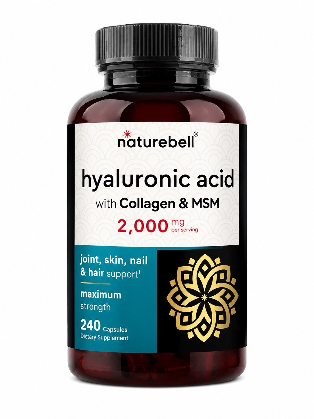 NatureBell Hyaluronic Acid 2000mg Collagen MSM 240 Caps Skin Hair Joint