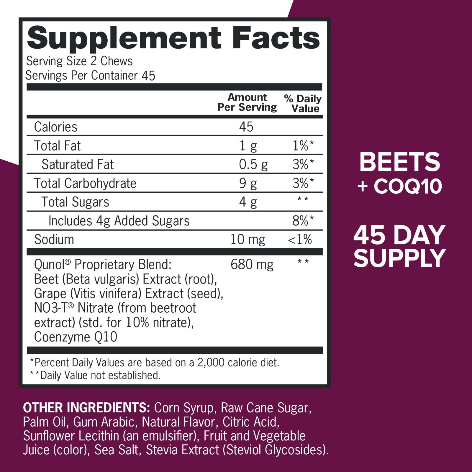 Beet Chews for Blood Pressure Support – 3-in-1 CoQ10 & Grape Seed Extract, 90 Ch