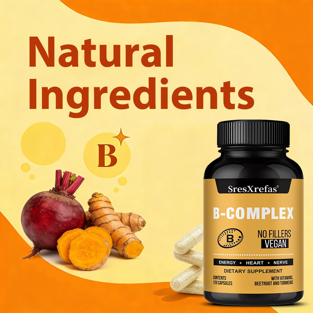 Vitamin B Complex B1 B2 B3 B5 B6 B12 With Turmeric Root Energy 30/60/120Capsules