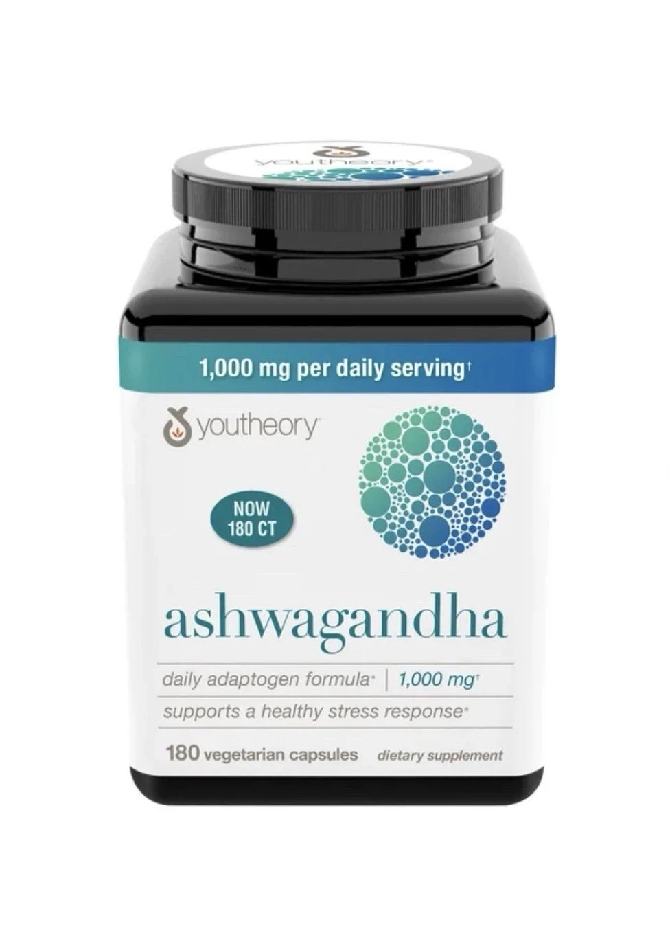 Youtheory Ashwagandha 1000mg 180 Capsule Stress Mood Cortisol Support Supplement