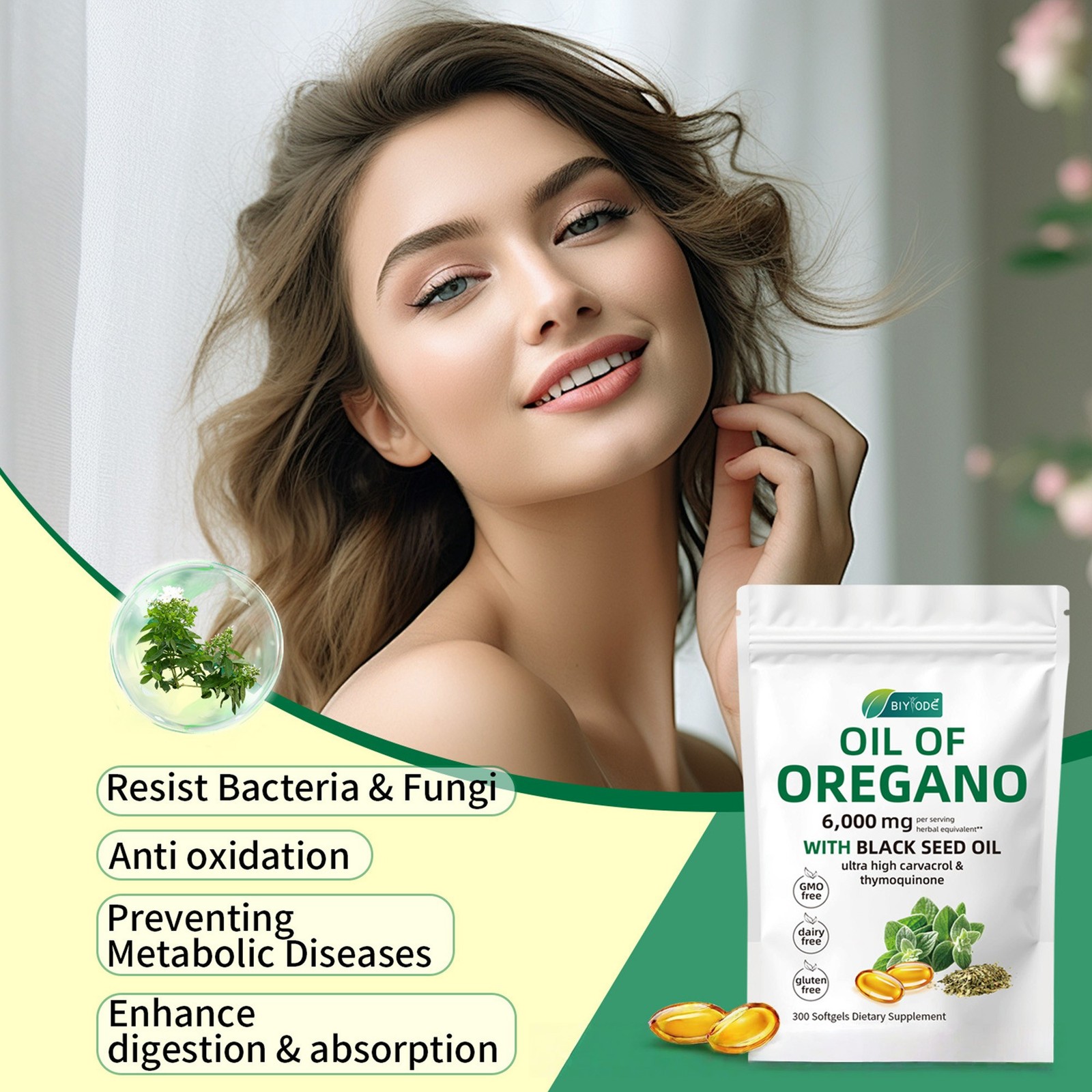 1-3pcs Oregano Oil Capsules 300 Count 1000mg Oil of Oregano with Black Seed oil