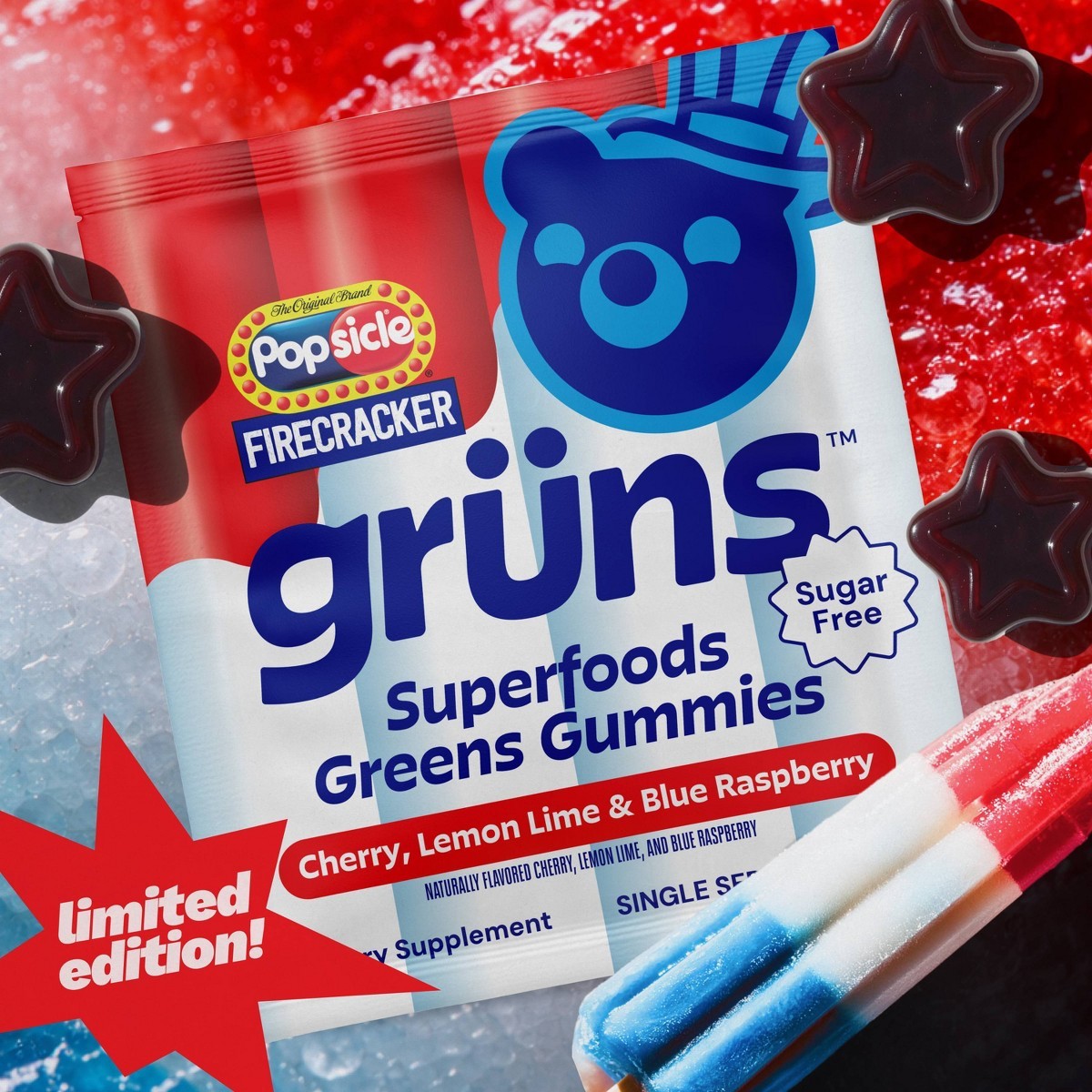 Grüns Limited Time Flavor Firecracker Sugar-Free Adult Greens – 240g/12 Servings