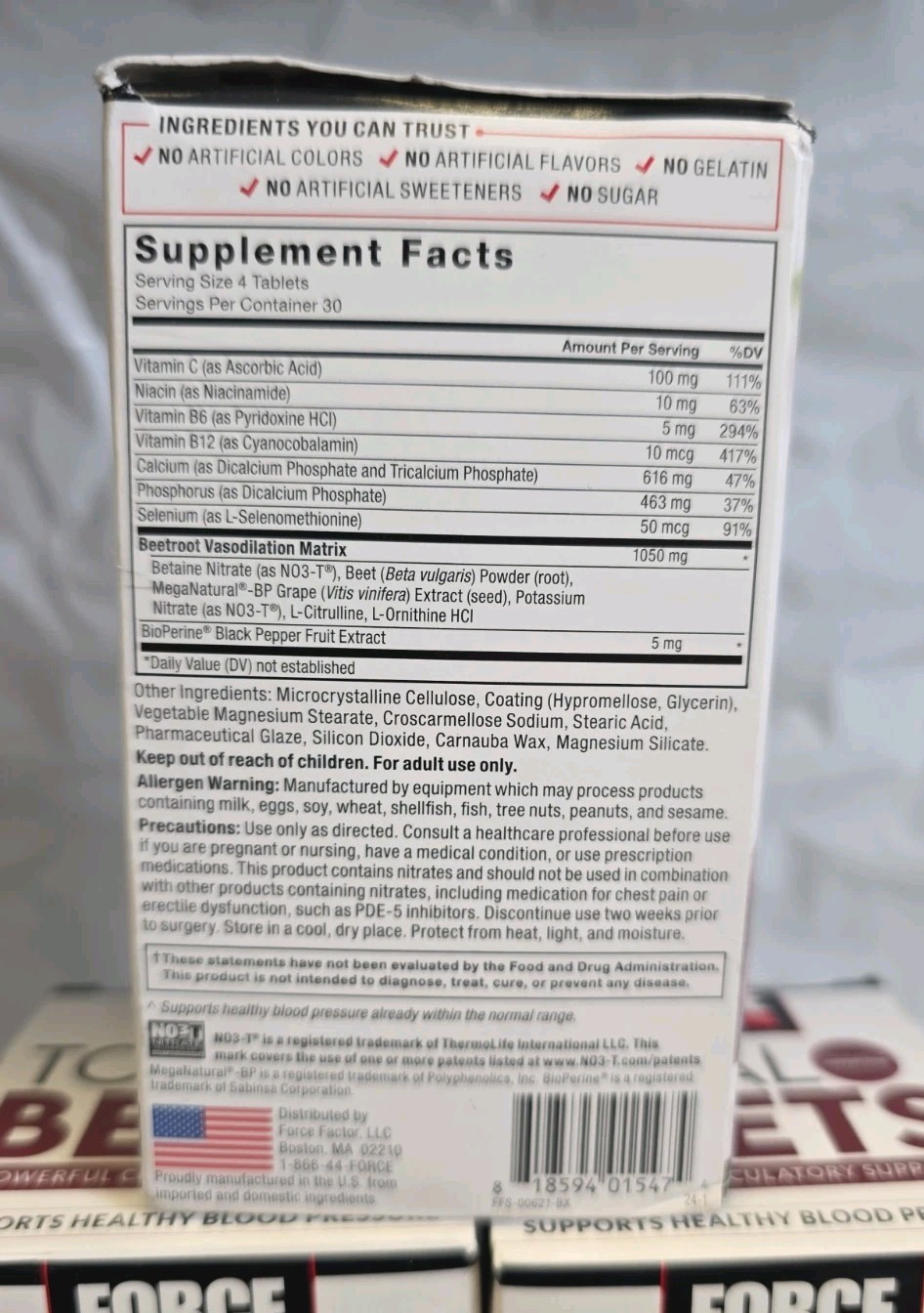 3pk FORCE FACTOR TOTAL BEETS BLOOD PRESSURE SUPPORT DIETARY SUPPLEMENT 120 TAB
