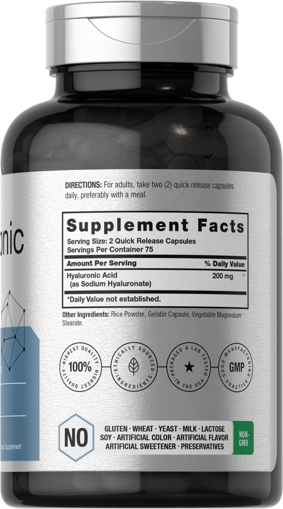 Hyaluronic Acid Capsules | 200 mg | 150 Count | Non-GMO | by Horbaach