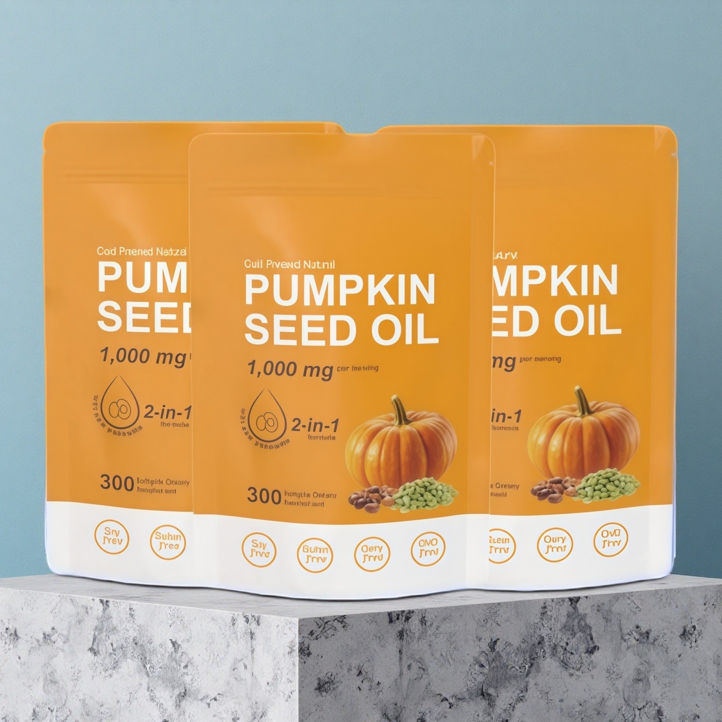 3PCS Pumpkin Seed Oil 1000mg with Saw Palmetto 300-Softgels.NEW