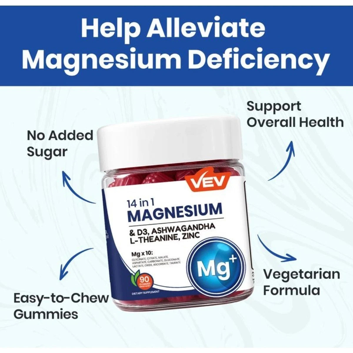 VEV 14-in-1 Magnesium Gummies with Ashwagandha D3 Zinc Designed for Relax & Slee