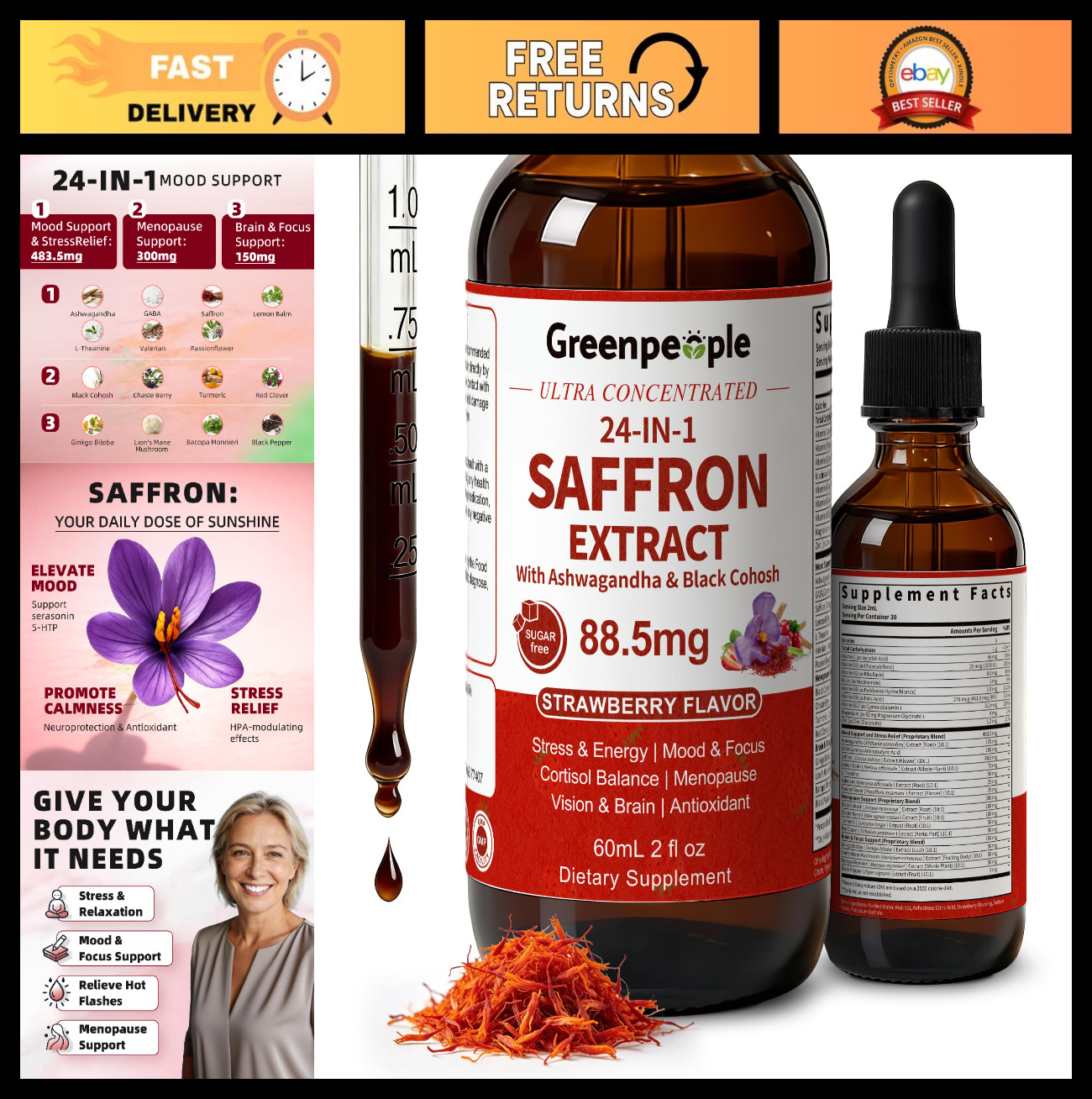 Saffron Extract Drops 24-in-1 with Ashwagandha & Lion’s Mane – Mood, Focus, Stre