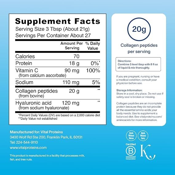 Vital Proteins Collagen Peptides Powder with Hyaluronic Acid & Vitamin