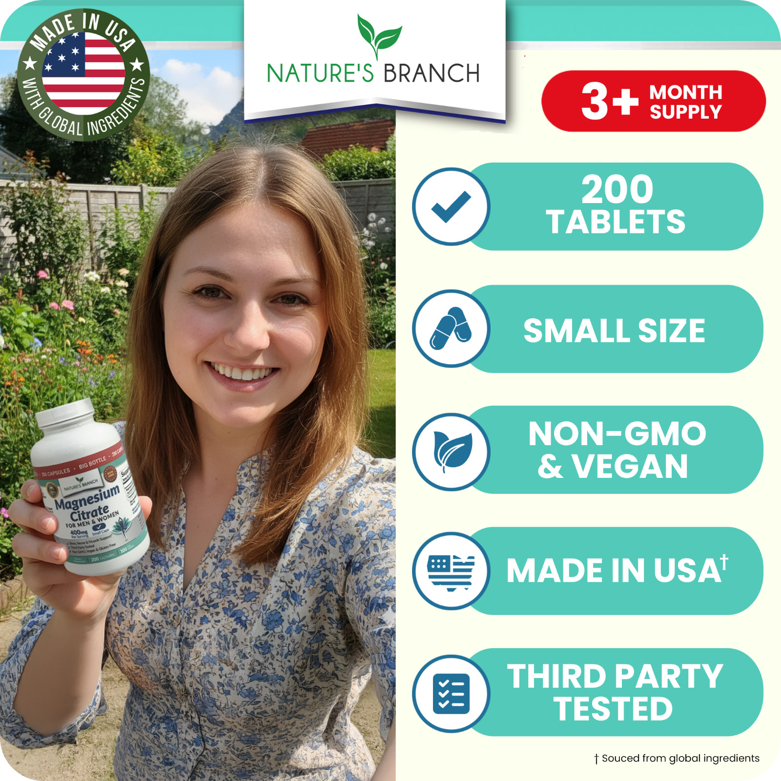 BEST MAGNESIUM CITRATE 400 MG – 200 CAPSULES – HIGH ABSORPTION PURE MADE IN USA