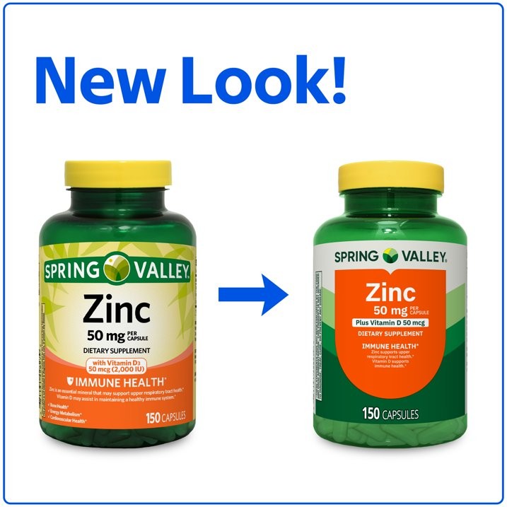 Spring Valley Zinc with Vitamin D 50mg Immune Health Capsules, 150 Count