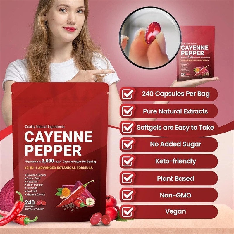 Softgels Cayenne Pepper Supports Softge Vein, 240 Leg /1 Bag Supplement