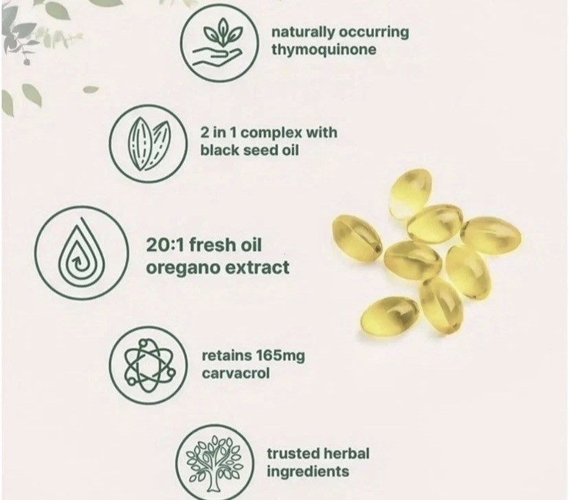 2 in 1 Oil of Oregano & Black Seed Softgels Count,Immune Support,with Carvacrol
