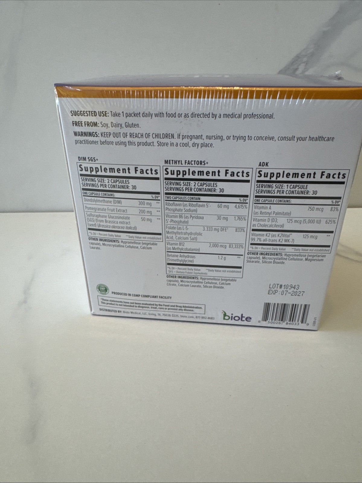 Biote Nutraceutical Nutra Pack Plus 30 Day Supply Hormone + Vitality Supplement