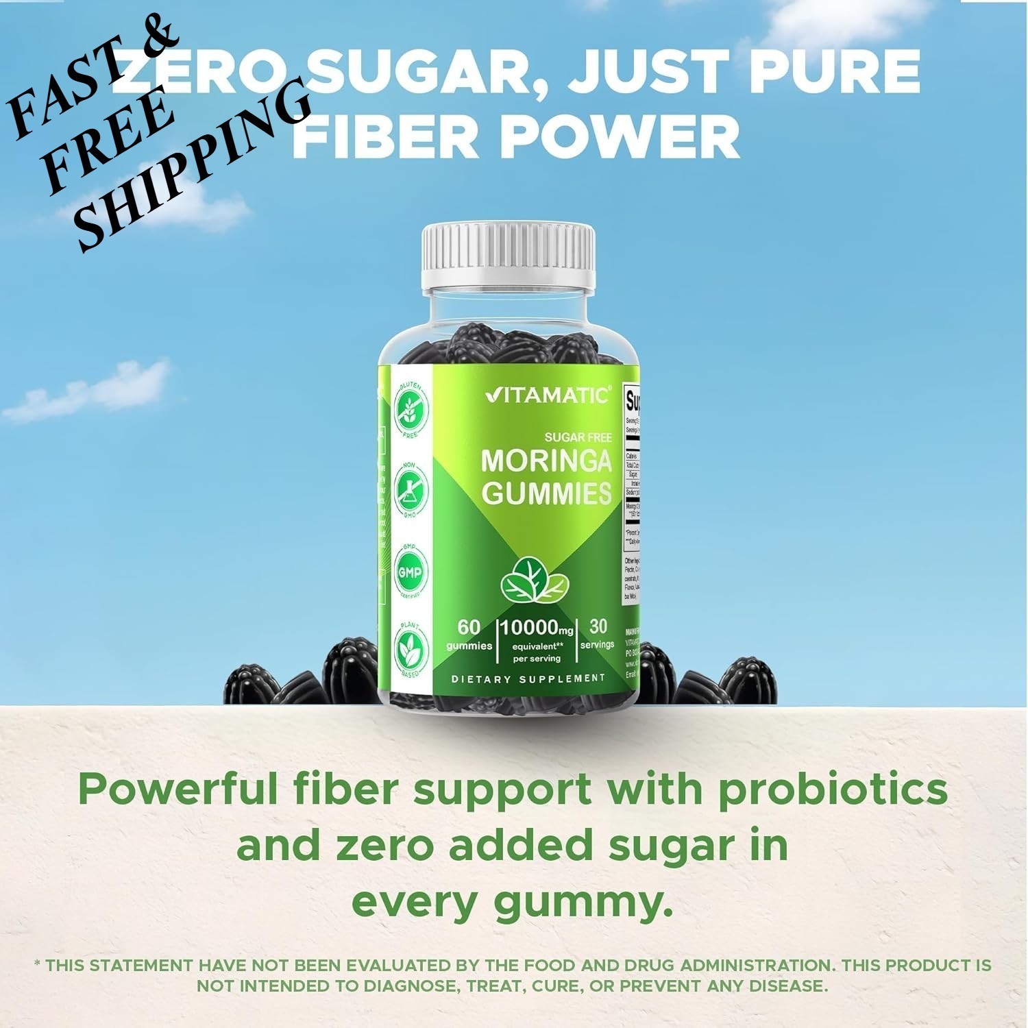 NEW LUXRY Vitamatic Sugar Free Moringa Gummies – 10,000 mg 60 Count (Pack of 1)