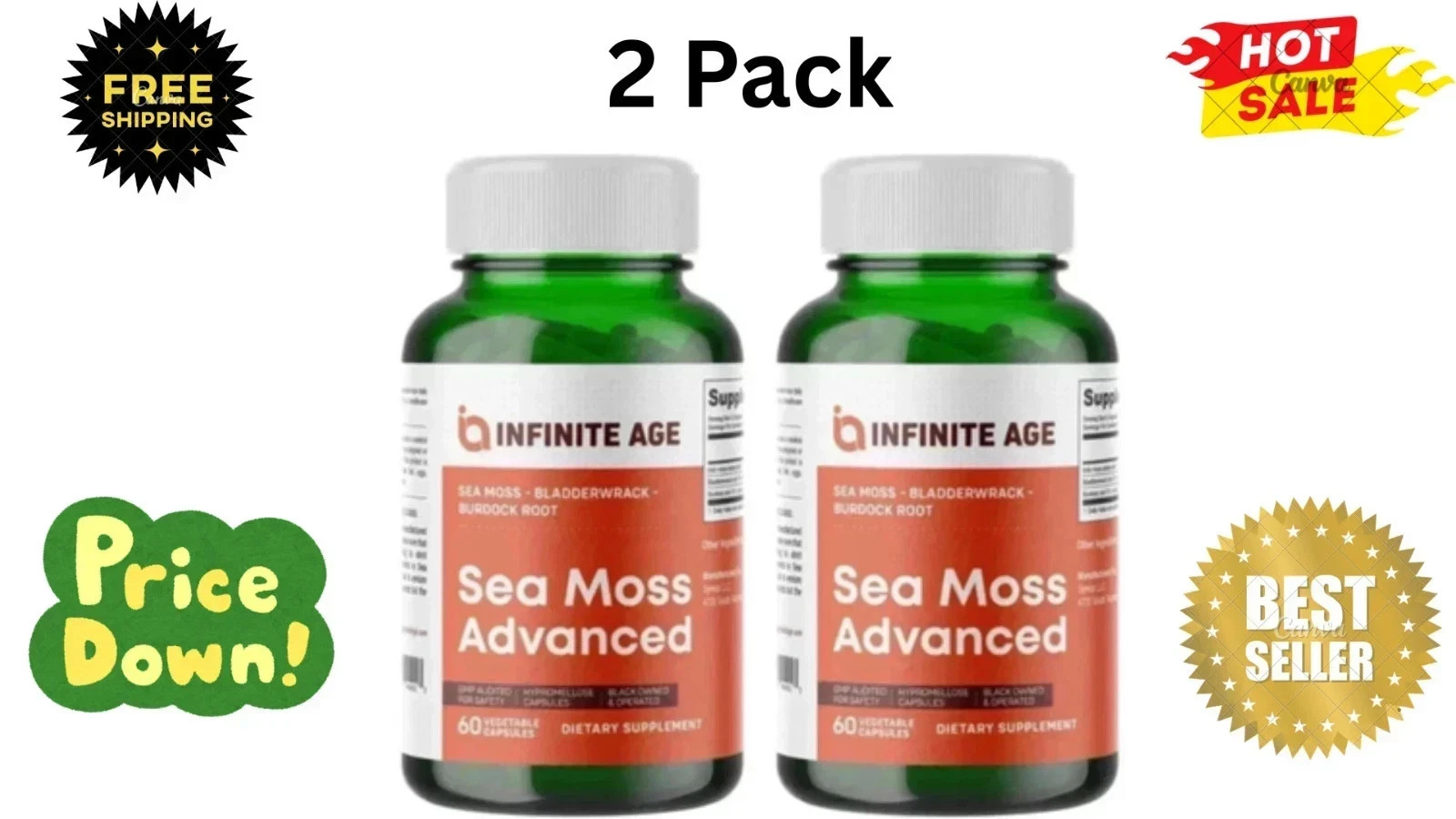 Lot of 2 INFINITE AGE Sea Moss Advanced 1250mg Superfood, High-Potency 60 Ct
