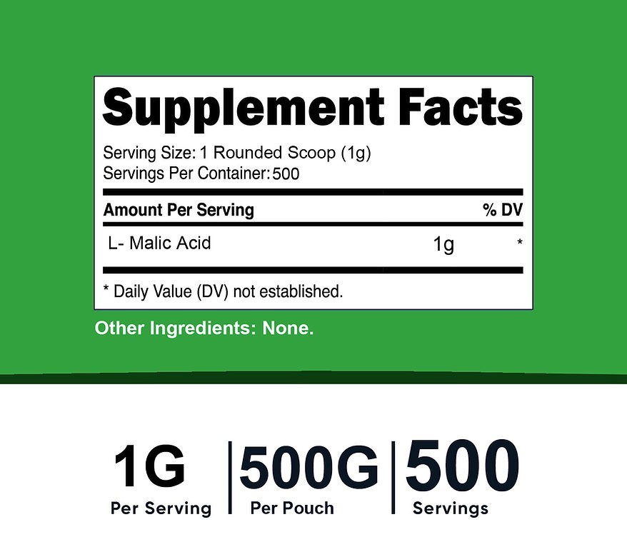Pure L- Malic Acid Powder 1 LB (500g) – Gluten Free, Non-GMO