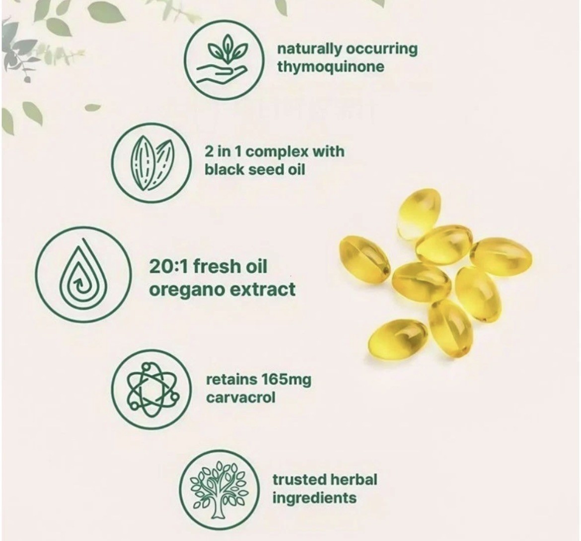 2 in 1 Oil of Oregano & Black Seed Softgels Count,Immune Support,with Carvacrol