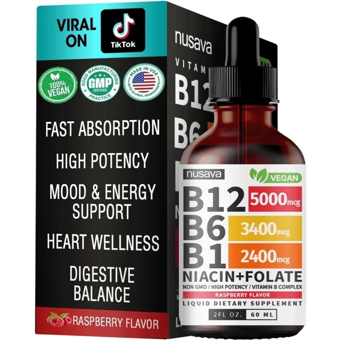 Vitamin B12 Liquid Drops B6 B1 Niacin Folate Methylated Formula