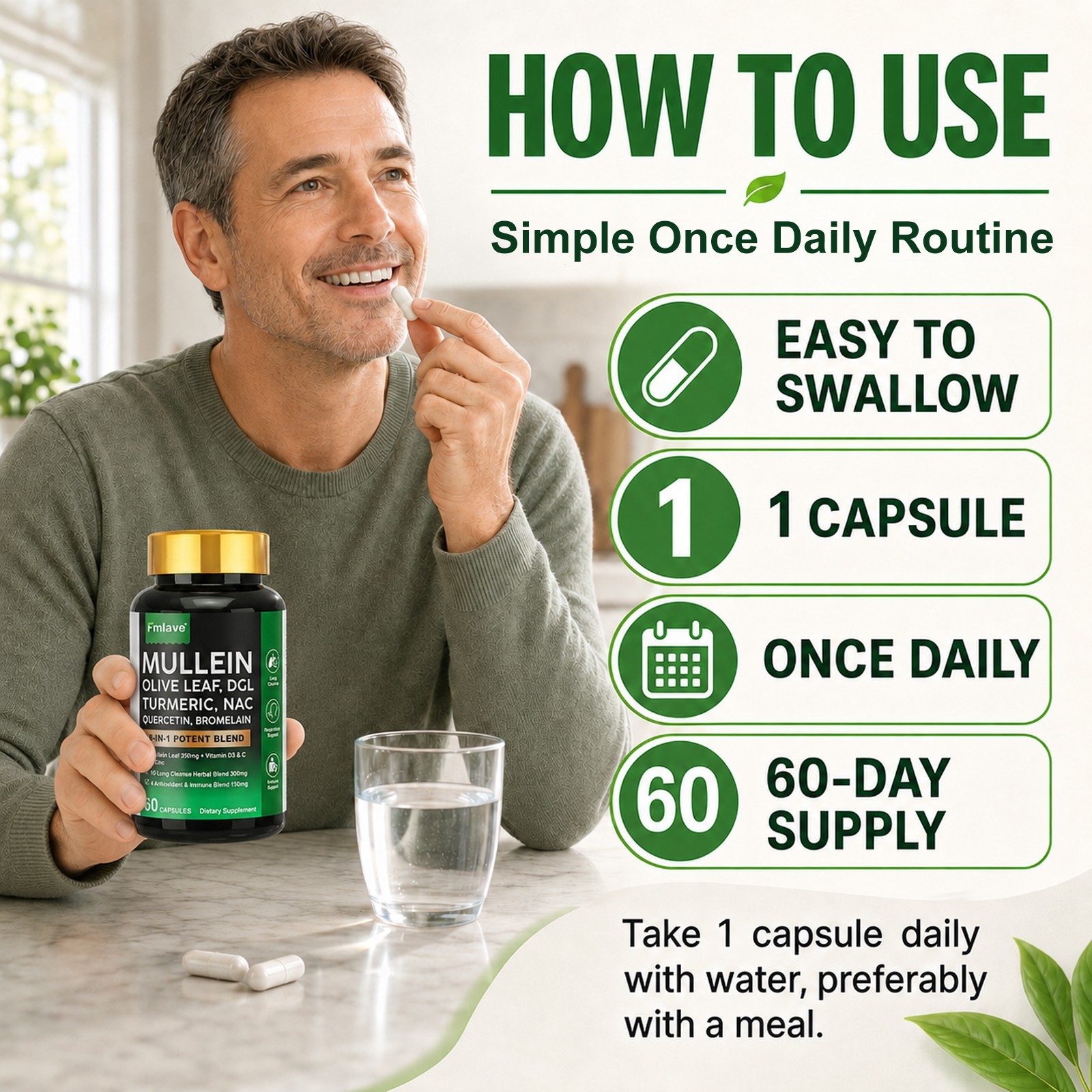 Mullein Lung Detox – Turmeric Quercetin Bromelain NAC Respiratory & Lung Support